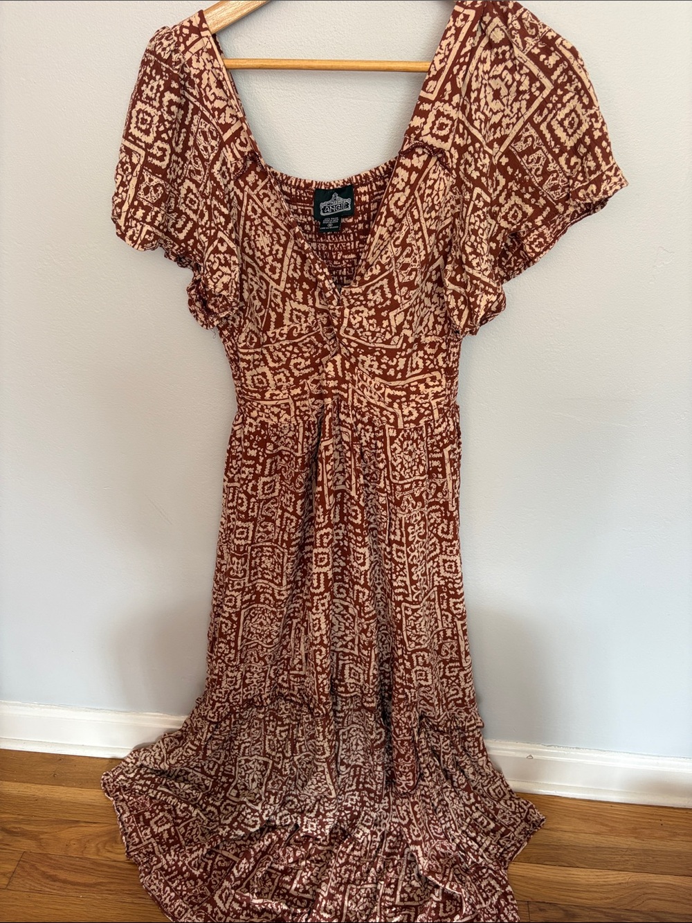 Angie Rust and Cream Printed Maxi Dress